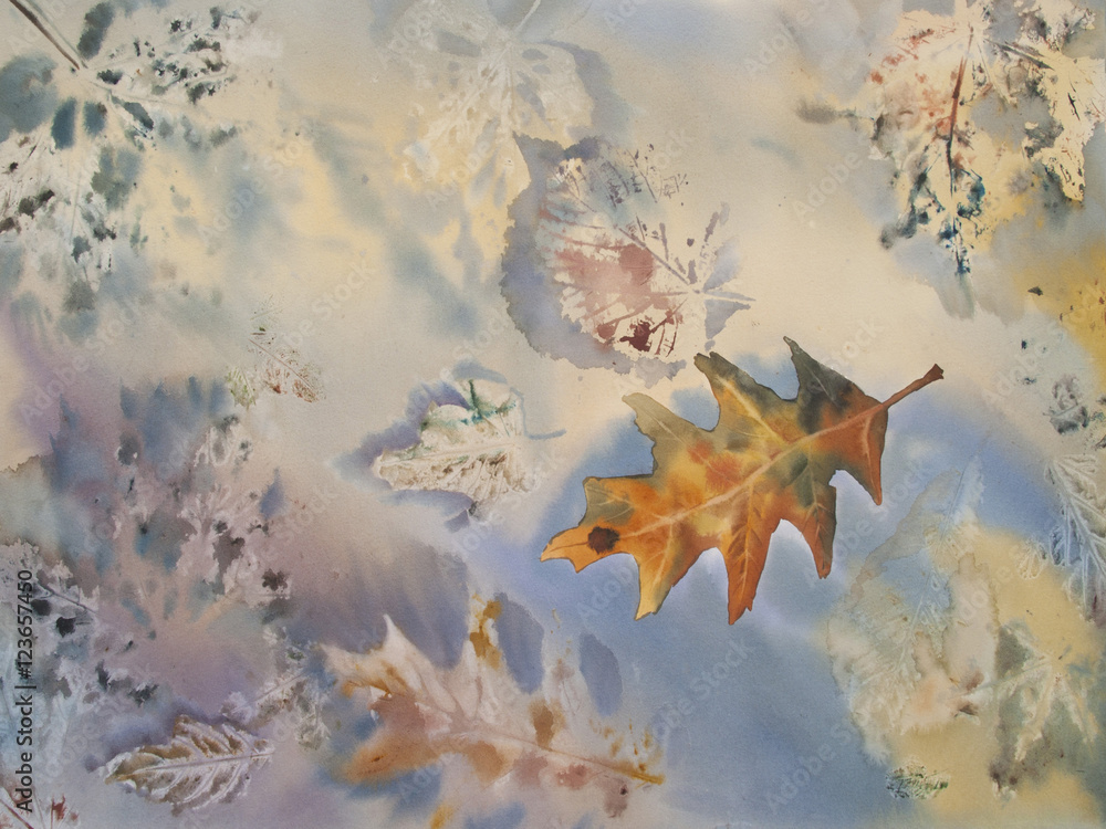 Oak leaf watercolor background Oak leaf watercolor background