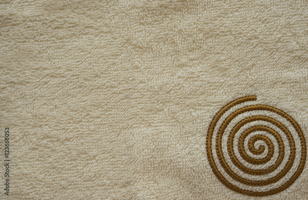 Бежевое махровое полотенце текстура. Натуральная хлопковая махровая ткань  рисунок спираль Stock Photo | Adobe Stock