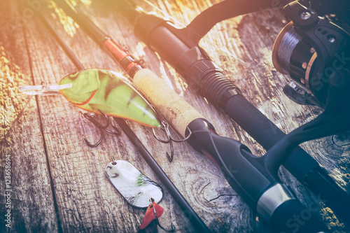Fotografia fishing background angler wobbler spinning bait concept