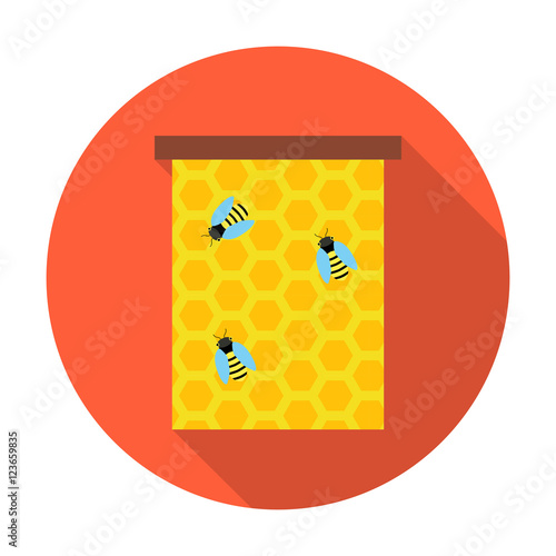 Honeycomb with bees circle icon