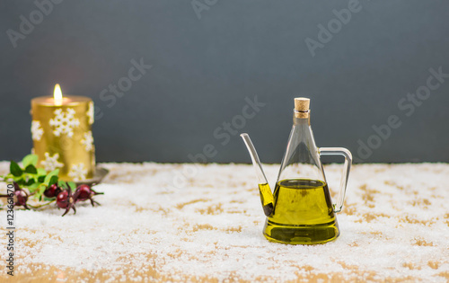 Olive oil in a Christmas atmosphere