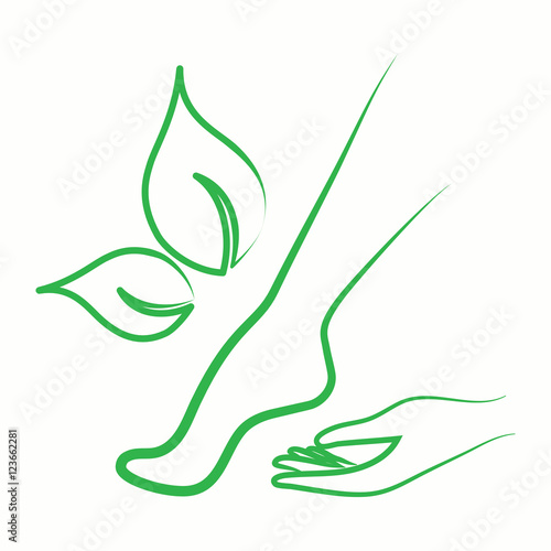 legs foot hand body skin care woman spa massage beauty salon vector green thin line icon