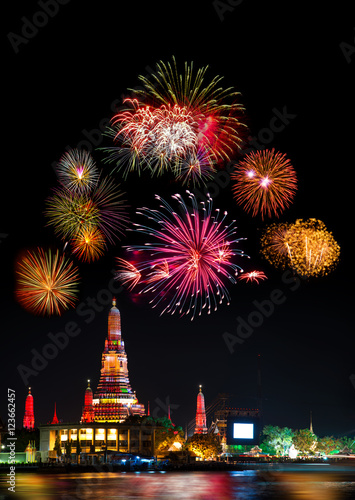 Beautiful firework display for celebration Happy new year, bangk