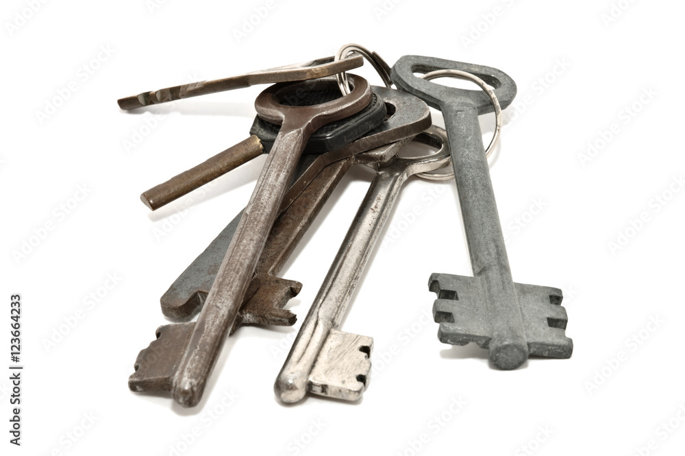 Bunch of old rusty keys, isolated on white background Bunch of old rusty keys, isolated on white background
