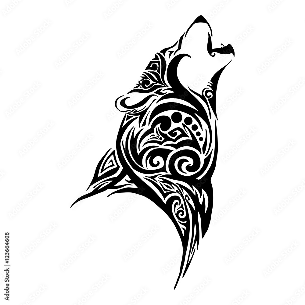 Obraz premium Wolf head howl design for tribal tattoo vector
