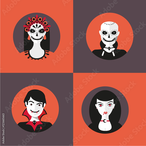 Spooky avatar set for Halloween . Flat style icons collection