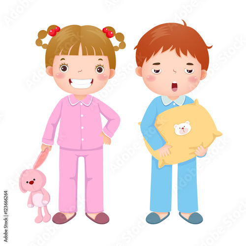 Children wearing pajamas and getting ready to sleep