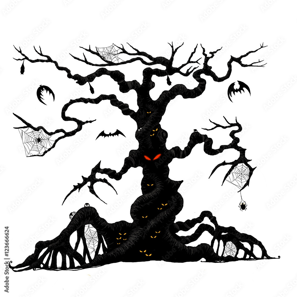 Spooky tree of Halloween .Halloween tree by hand drawing. Stock  Illustration | Adobe Stock