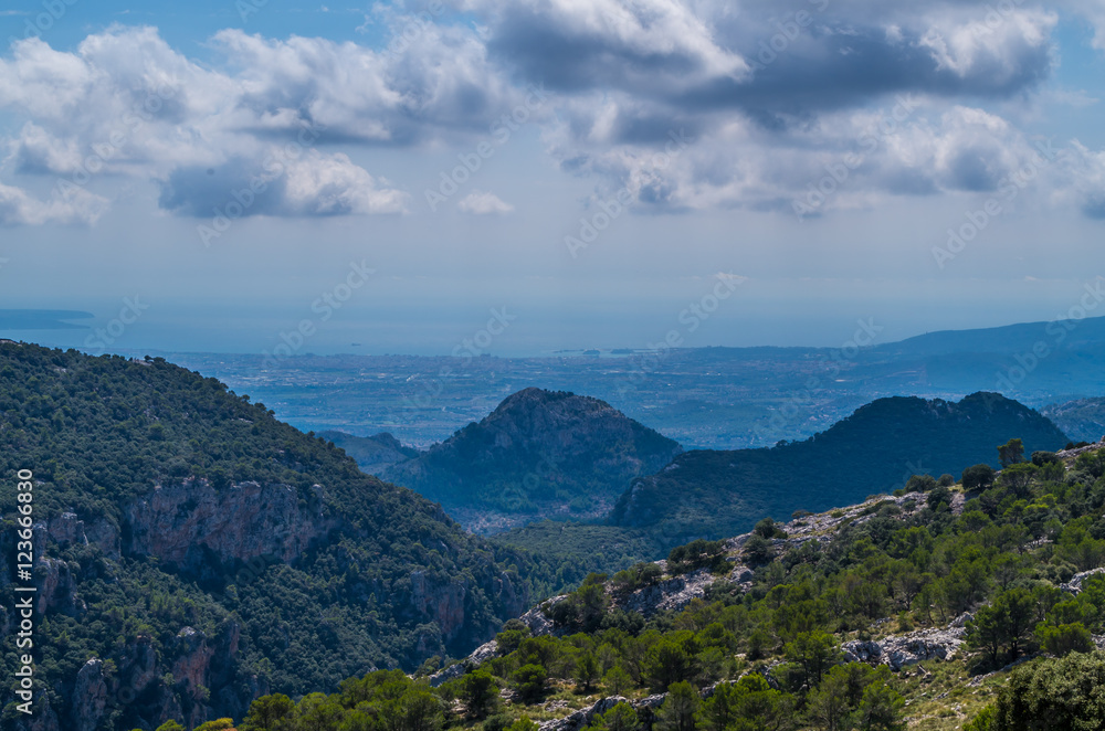 Panorama of Palma de Mallorca from Tramuntana mountains, Spain