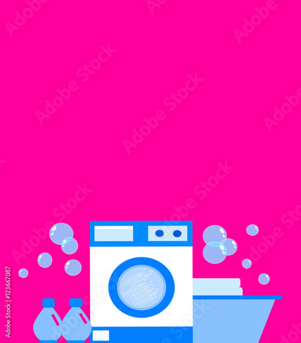 A blue and white laundry with copy space. Magenta background.