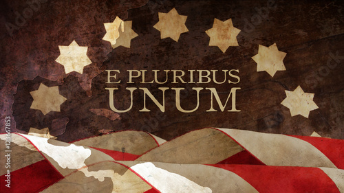 E Pluribus Unum. USA motto. Stars and Stripes