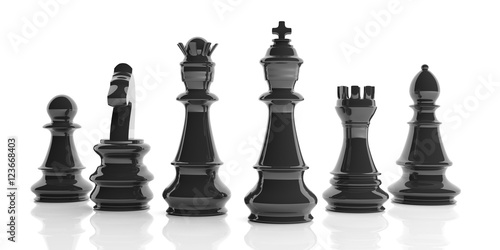 Basic chess set on white background. 3d illustration