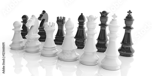 Basic chess sets on white background. 3d illustration