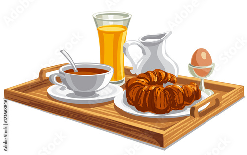 breakfast on tray in hotel