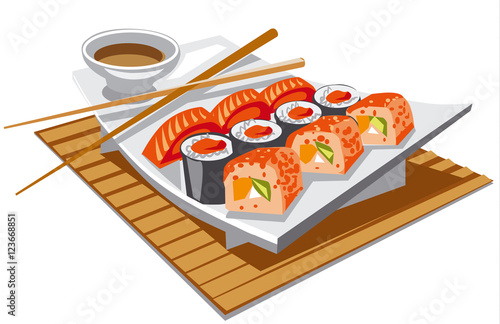 sushi with soy sauce