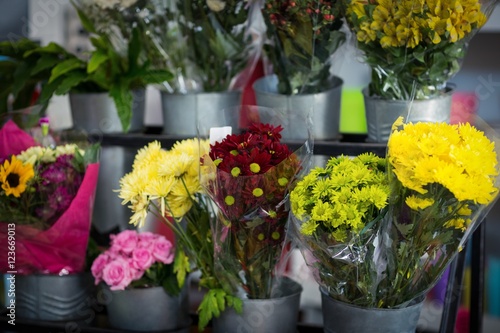 Flowers bouquet in florist shop