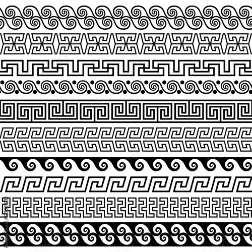 Set of brushes to create the Greek Meander patterns and samples of their application for round  frames and borders. Brushes included in the file.