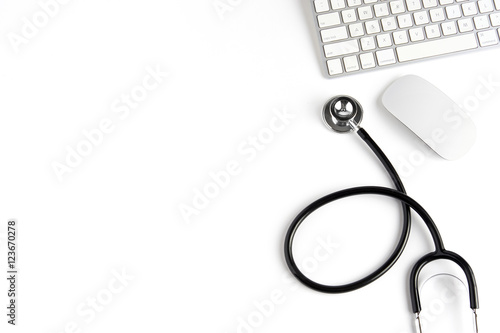 Stethoscope, mouse and keyboard with copy space