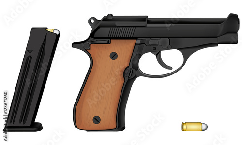 Pistolet automatique avec chargeur et balle.