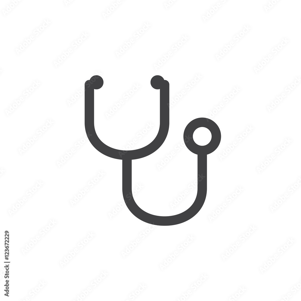 treatment symbol. stethoscope line icon, phonendoscope outline vector logo illustration, linear pictogram isolated on white