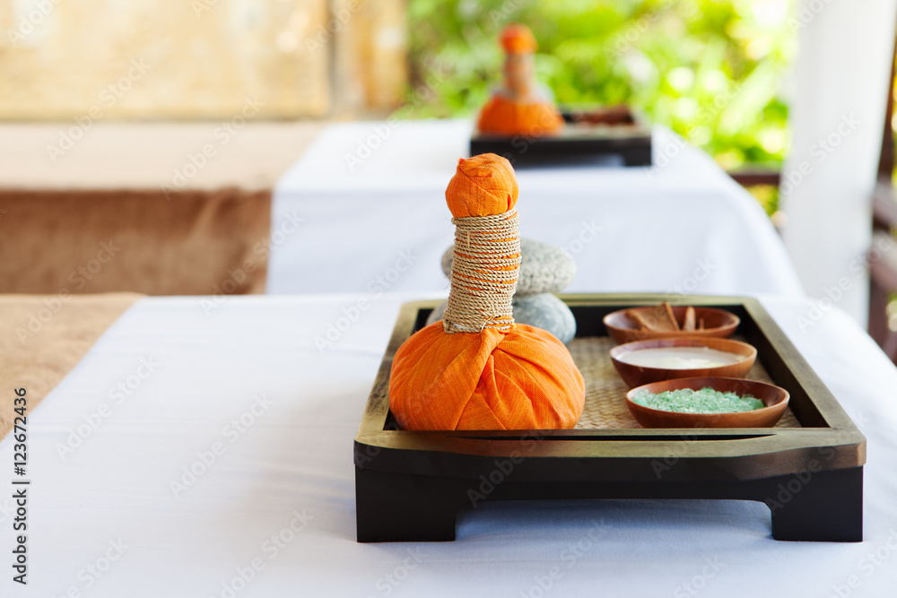 Spa and wellness massage setting Stock-Foto | Adobe Stock