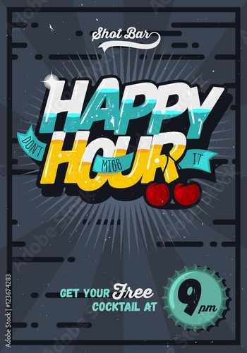 Happy Hour Concept Poster Template For Advertising. Comic Inscri