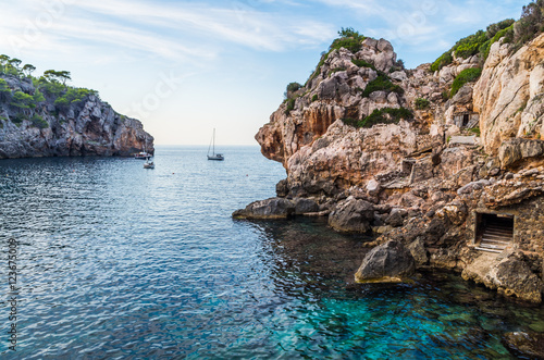 Beautiful sunset at the Cala Deia on Mallorca, Baleares, Spain