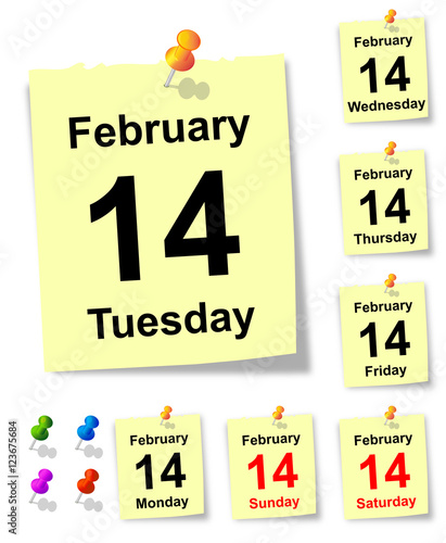 14 February, sheet of calendar. vector