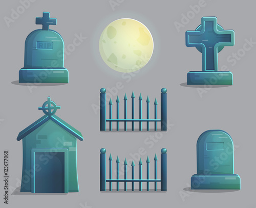 Spooky graveyard items for game design