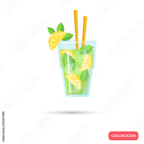 Color flat mojito cocktail icon. Flat design