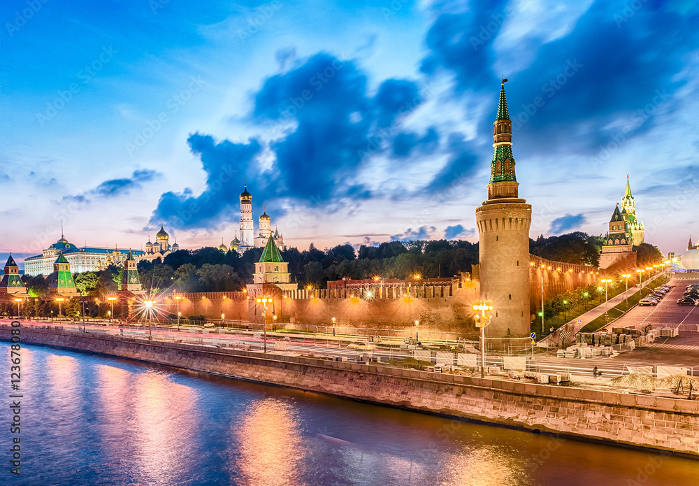 Scenic view over the Beklemishevskaya Tower and Kremlin, Moscow,