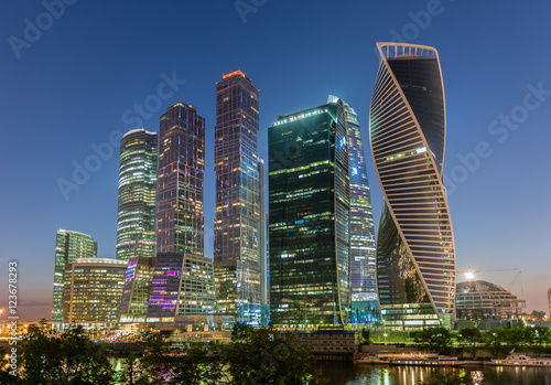 Scenic night view of Moscow City International Business Center, © marcorubino