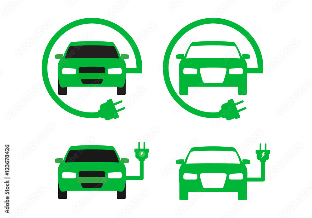 Electric car icons set, view front. Vector illustration, flat design Electric car icons set, view front. Vector illustration, flat design