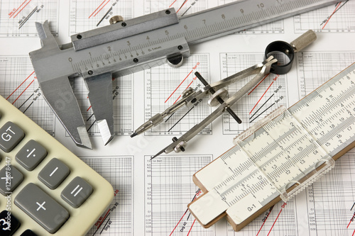 engineering tools on technical drawing