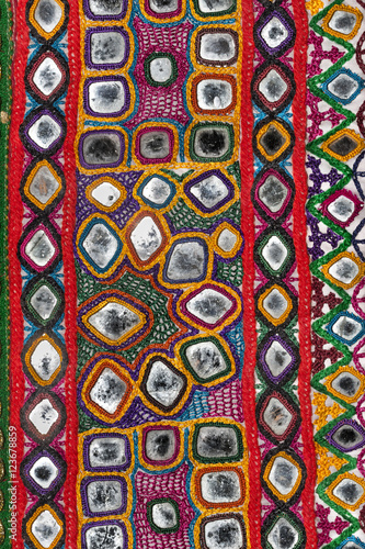Embroidered Rajasthani tribal fabric, Jodhpur, Rajasthan, India, Asia