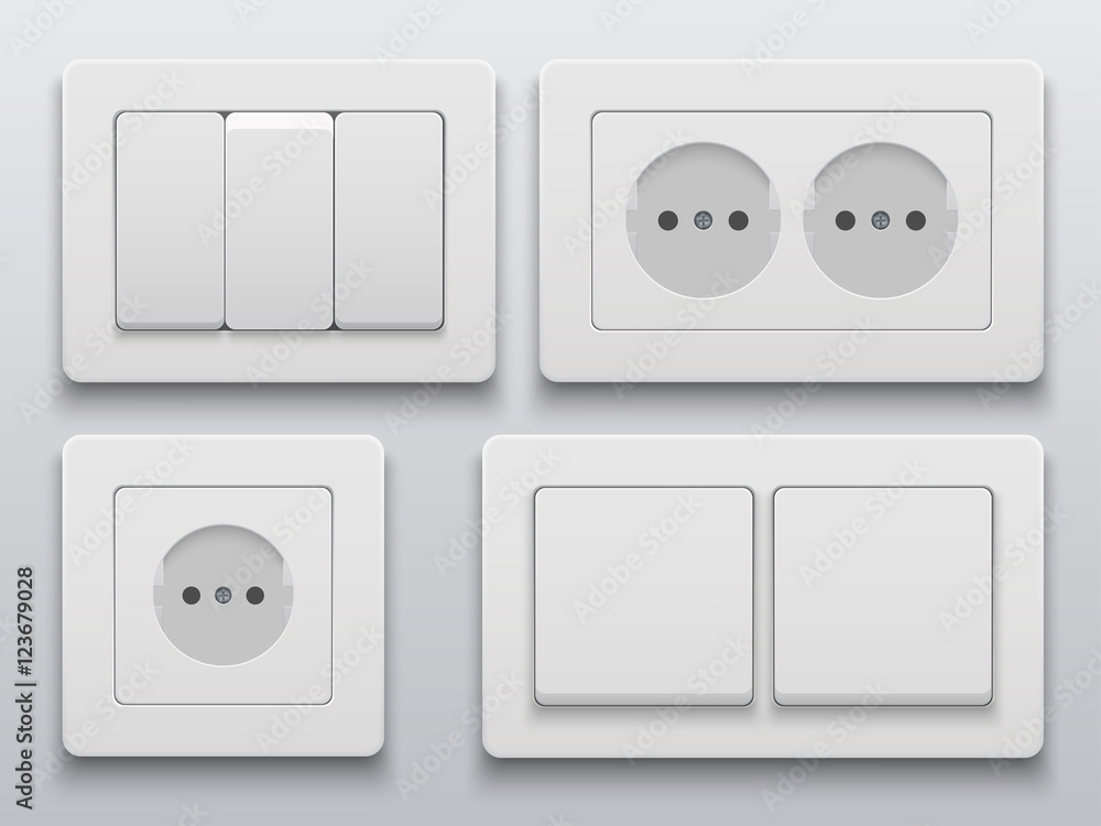 Vector modern power socket and light switch icon Vector modern power socket and light switch icon