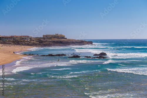 Aerial view of Guincho beach (Praia Grande do Guincho) in Portug photo