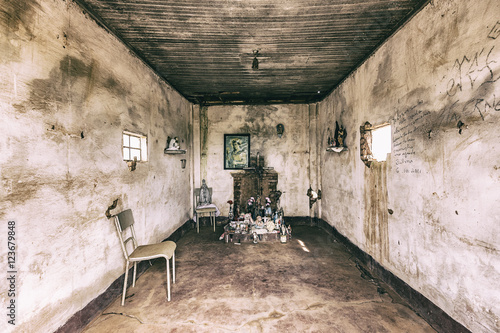 Abandoned old chapel inside a sugar cane plantation in Brazil