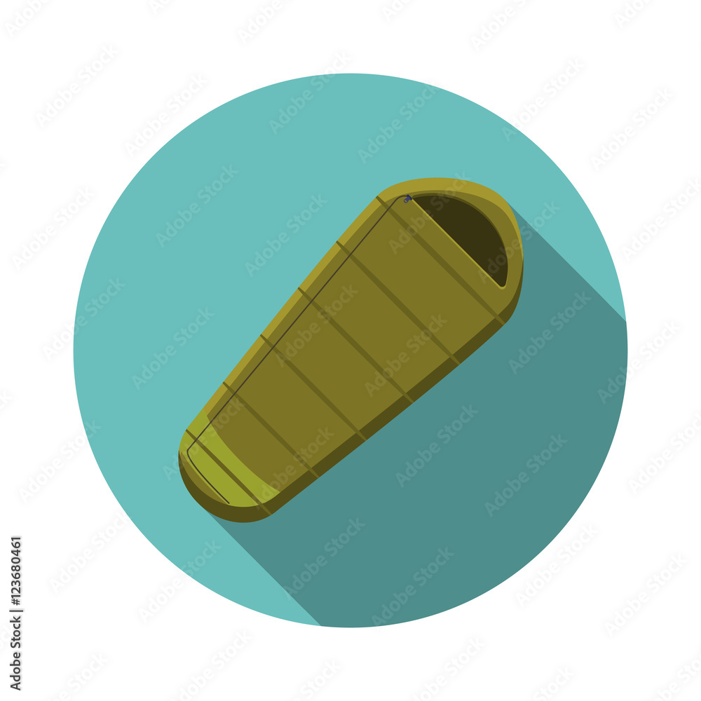 Flat design modern vector illustration of sleeping bag icon, camping and hiking equipment with long shadow Flat design modern vector illustration of sleeping bag icon, camping and hiking equipment with long shadow