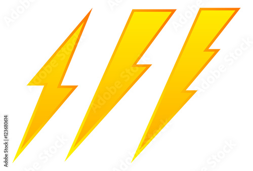 Set of 3 lighting bolt, spark icon. Electricity signs.