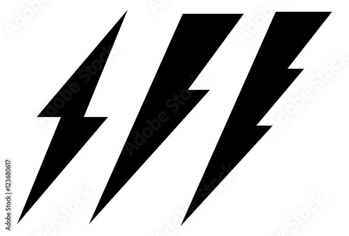 Set of 3 lighting bolt, spark icon. Electricity signs.