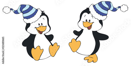 Zwei niedliche Pinguine mit Mütze