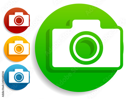 Compact - hobby photo camera icon in green, red, yellow, blue co