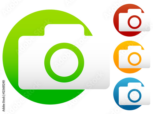 Compact - hobby photo camera icon in green, red, yellow, blue co