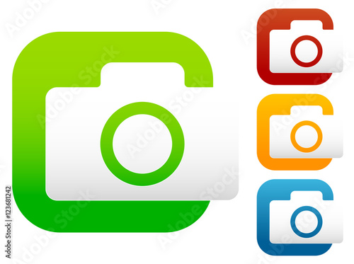 Compact - hobby photo camera icon in green, red, yellow, blue co
