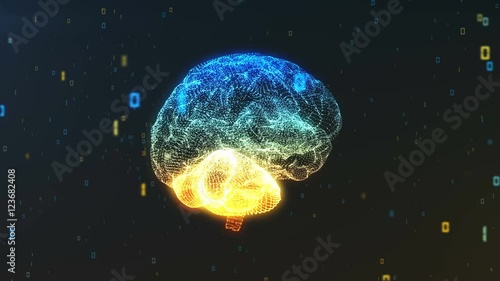 Digital brain surrounded by cloud of binary data