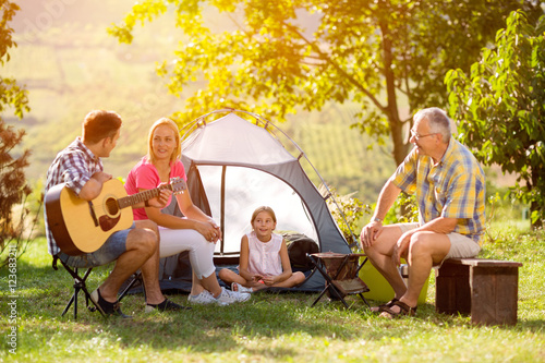 Family camping in the countryside.