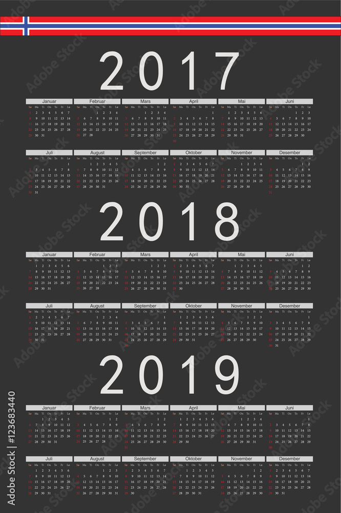 Fototapeta premium Set of black rectangle Norwegian 2017, 2018, 2019 year vector ca