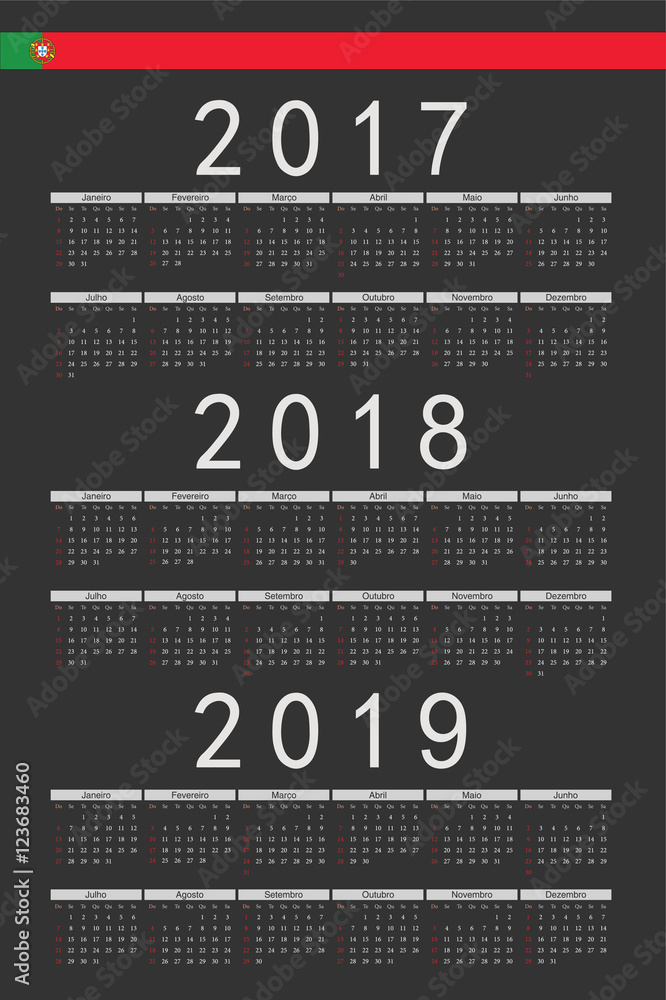 Fototapeta premium Set of black rectangle Portuguese 2017, 2018, 2019 year vector c