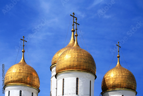 Golden domes of Moscow Kremlin Uspensky Cathedral